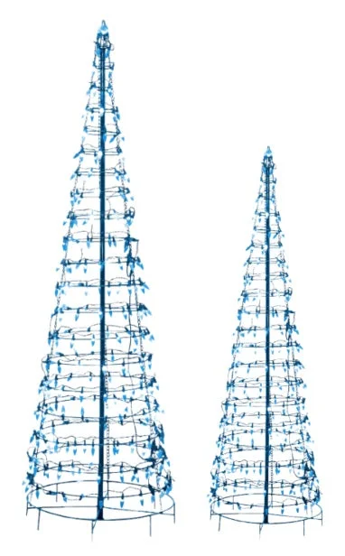 Set of 2 Wire Cone Trees with Blue Twinkling LED Lights