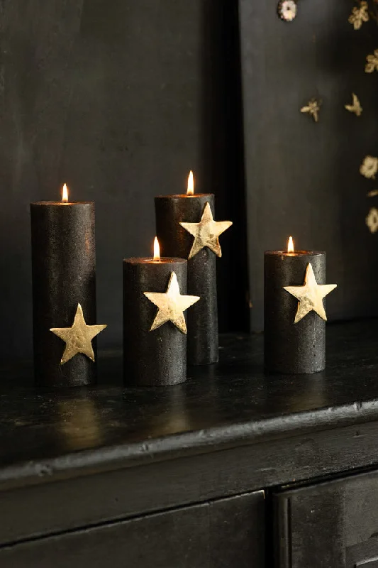 Set Of 4 Gold Star Pillar Candle Pins