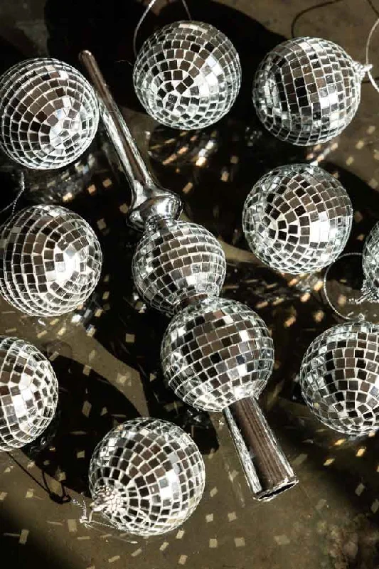 Silver Disco Ball & 10 Disco Ball Christmas Tree Decoration Set