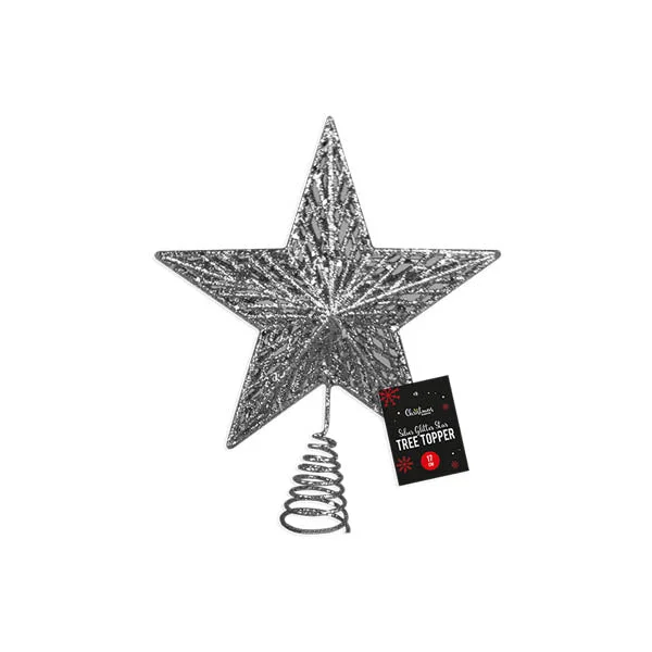 Silver Glitter Star Tree Topper 17cm