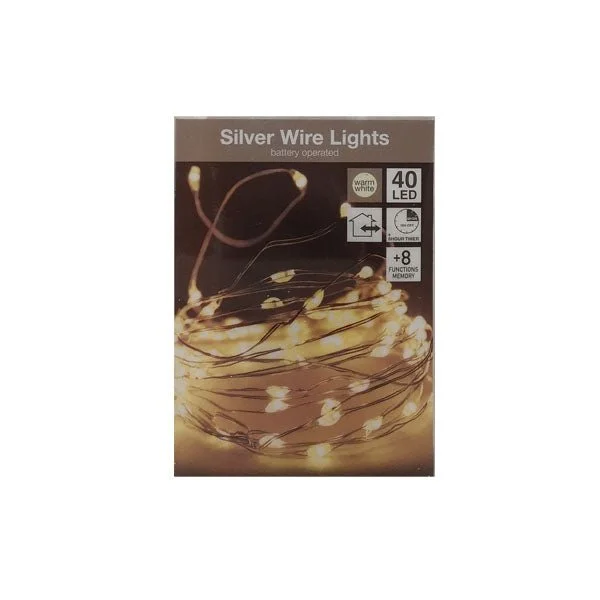 Silver Wire Lights 40 Led B/o