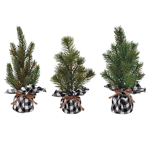 Small Pine Tree w White Black Plaid Base 3 Asstd