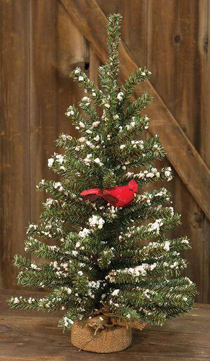 Snowy German Twig Tree w/Cardinal, 24"