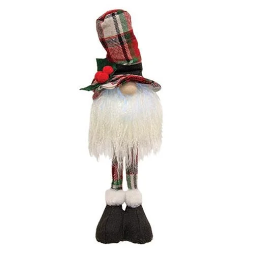 Standing Plaid Santa Gnome w LED Light