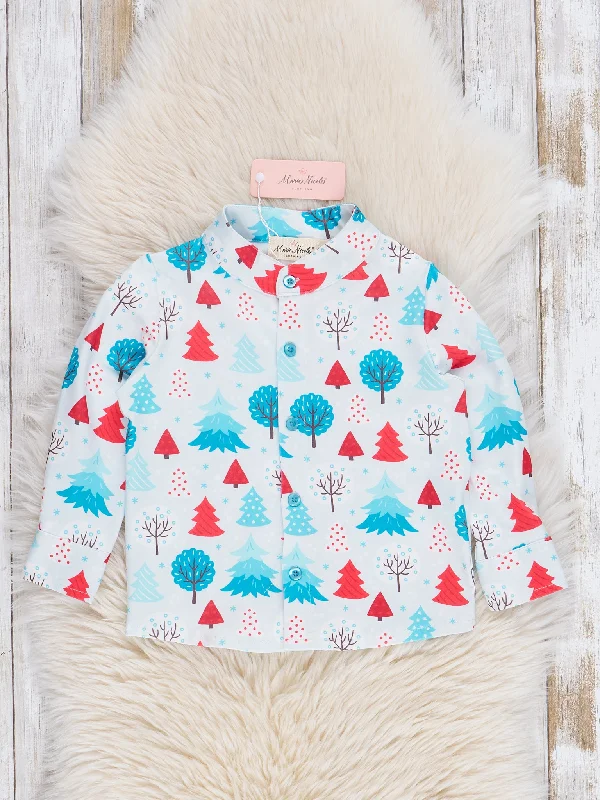 Teal & Red Tree Farm Button-Up Shirt