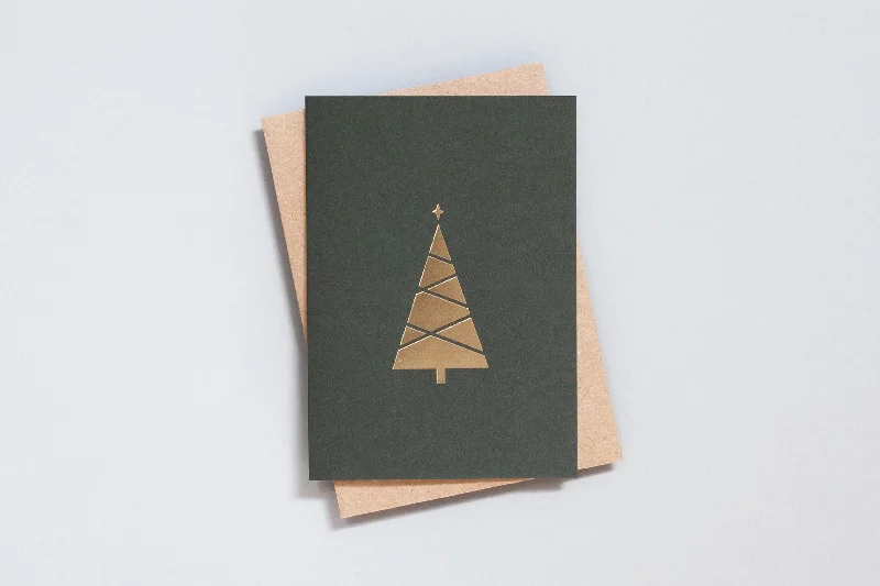 Tree Card | Brass on Green | Foil Blocked | by Ola