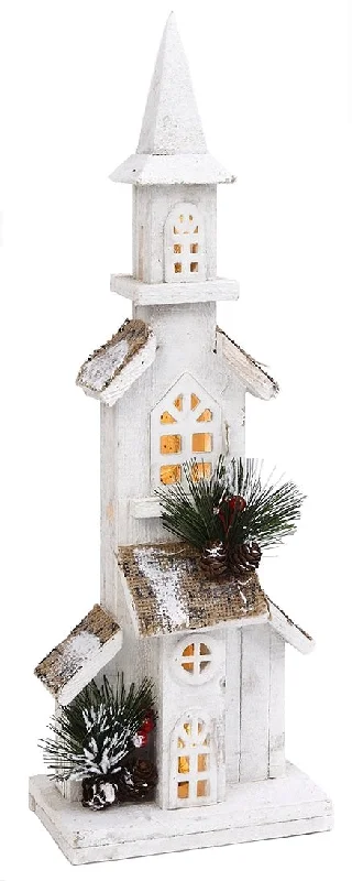 19.6" White Pine & Berry Wood Battery-Operated LED Church Décor with Timer