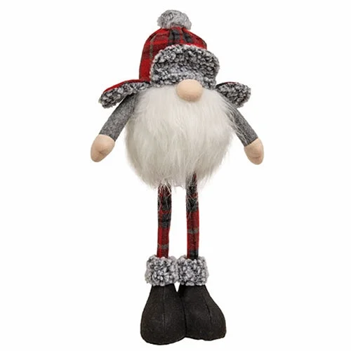 Winter Plaid Trapper Hat Standing Gnome with LED Lights