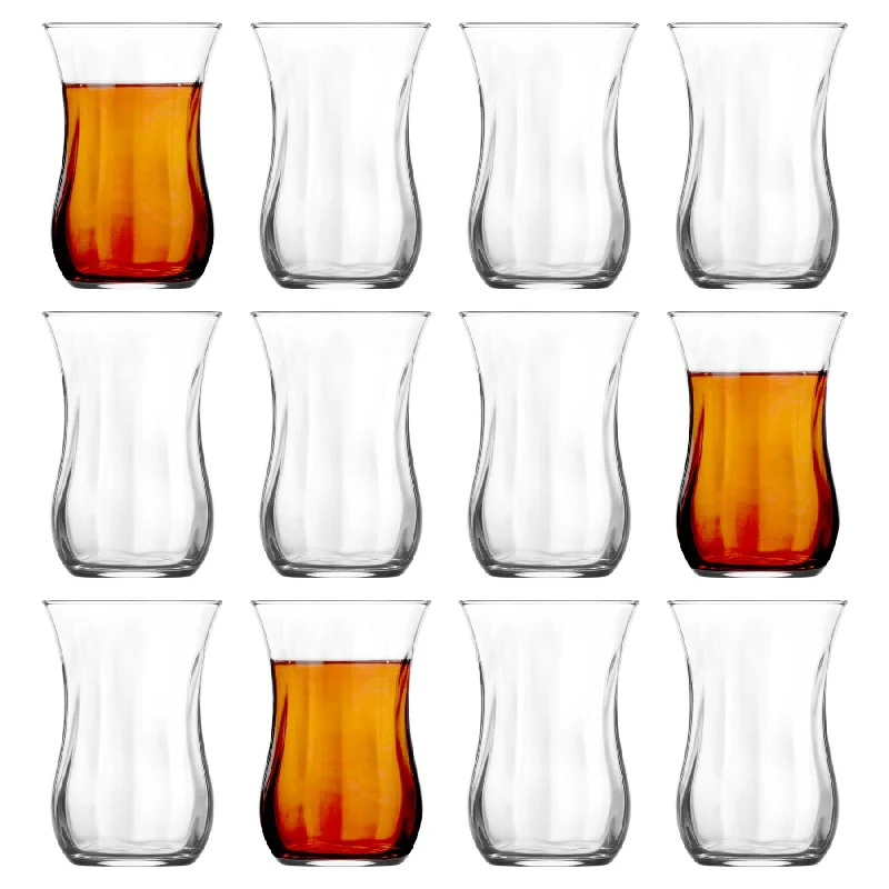 115ml Klasik Embossed Glass Turkish Tea Cups - Pack of 12  - By LAV