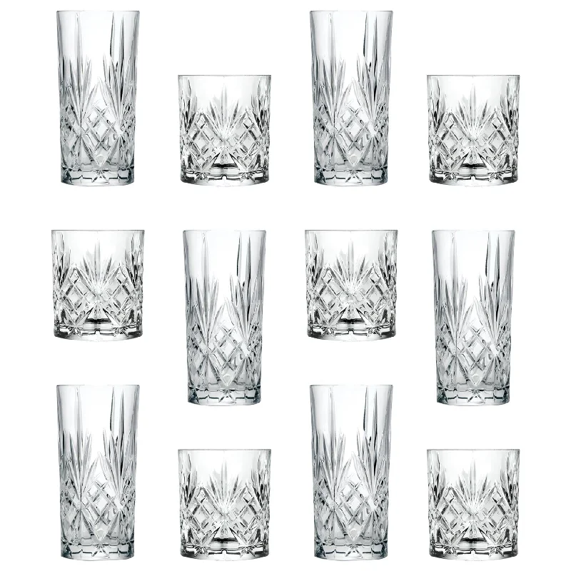 12pc Melodia Highball Glasses & Whisky Tumblers Set - By RCR Crystal