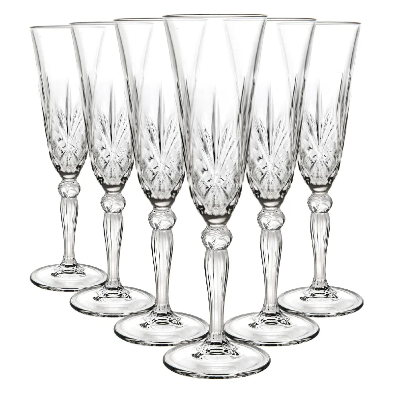 160ml Melodia Glass Champagne Flutes - Pack of 6 - By RCR Crystal