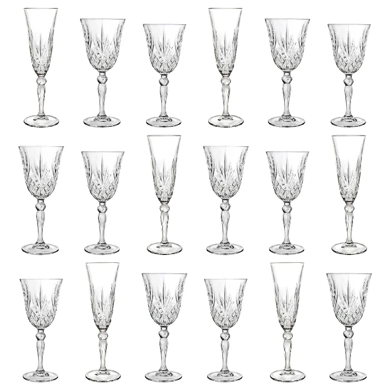 18pc Melodia Red & White Wine Glasses & Champagne Flutes Set - By RCR Crystal