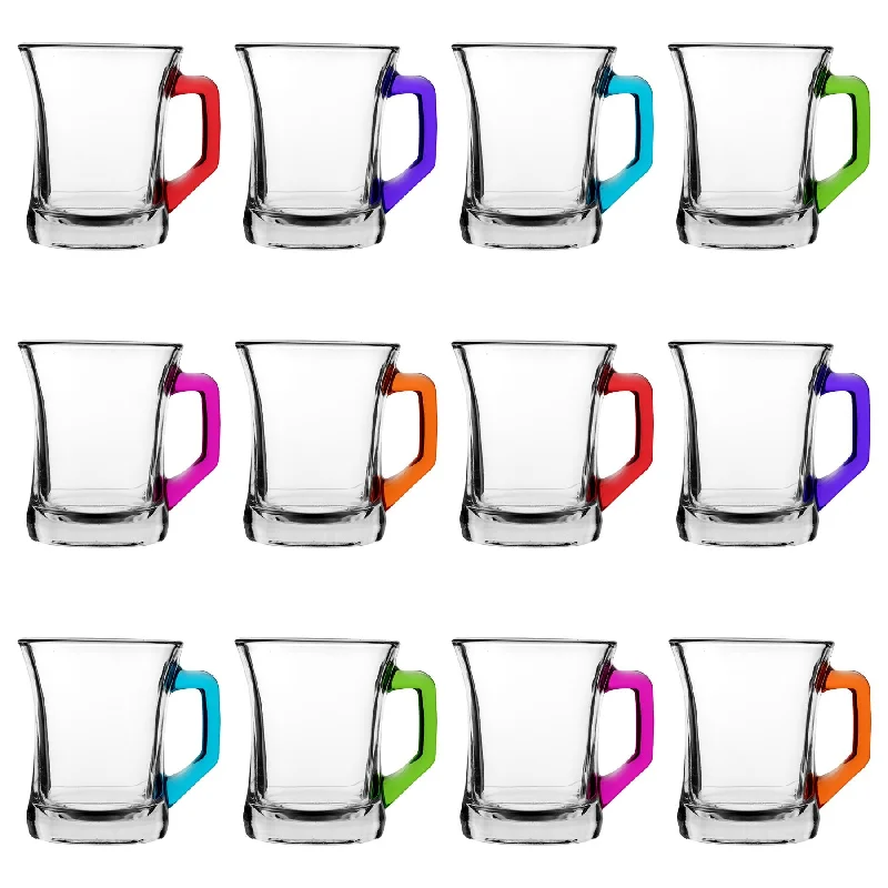 225ml Zen+ Multicolour Glass Coffee Mugs - Pack of 12  - By LAV