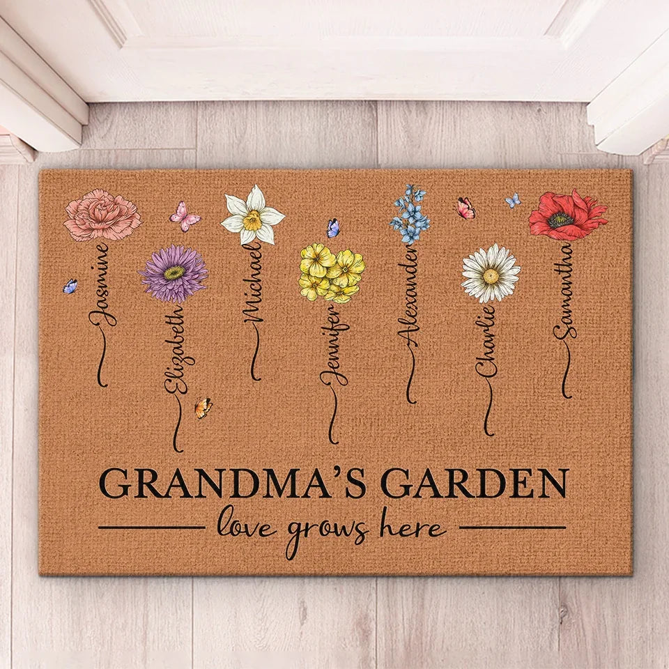 A Garden Of Love Grows In A Grandmother's Heart - Family Personalized Custom Home Decor Decorative Mat - Christmas Gift, House Warming Gift For Grandma, Grandparents