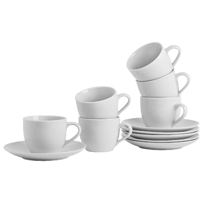 200ml White China Teacups & Saucers - 6 Sets - By Argon Tableware