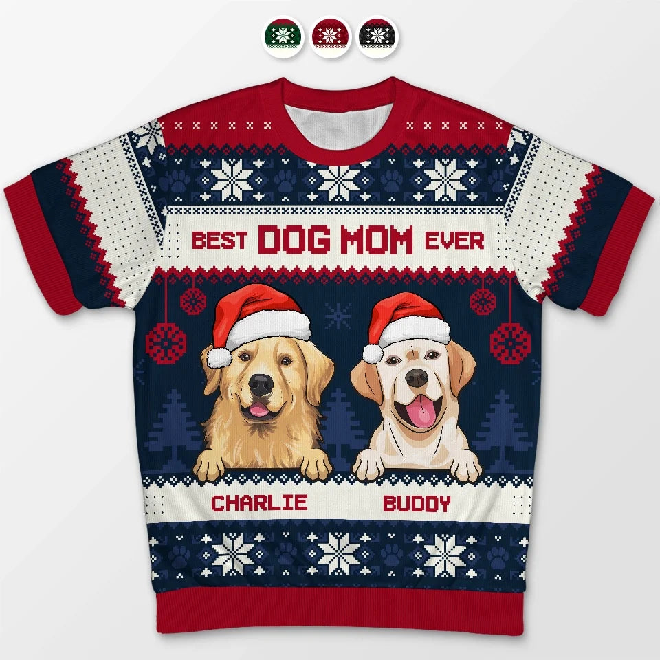 Best Fur Mom Ever - Dog & Cat Personalized Custom All Over Print Adult Short Sleeve Sweater - Christmas Gift For Pet Owners, Pet Lovers