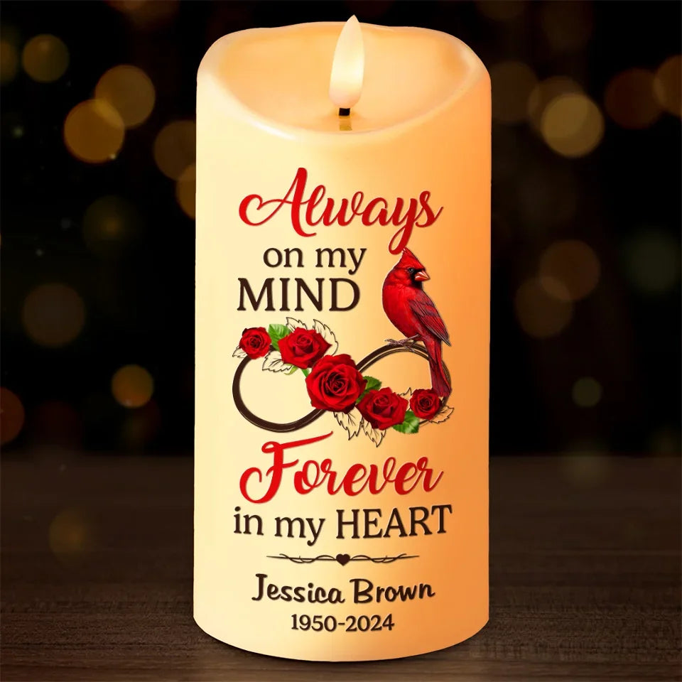 Cardinals Remind Us That Love Is Always Present - Memorial Personalized Custom LED Candle - Sympathy Gift, Christmas Gift For Family Members