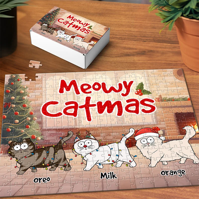 Cats Make The Season Bright - Cat Personalized Custom Jigsaw Puzzle - Christmas Gift For Pet Owner, Pet Lovers