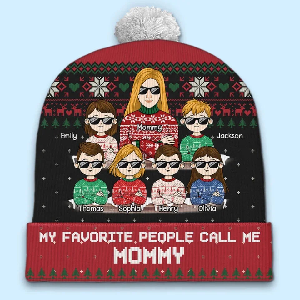 Christmas Is Brighter With Grandma - Family Personalized Custom Christmas Beanie Hat - Christmas Gift For Mom, Grandma