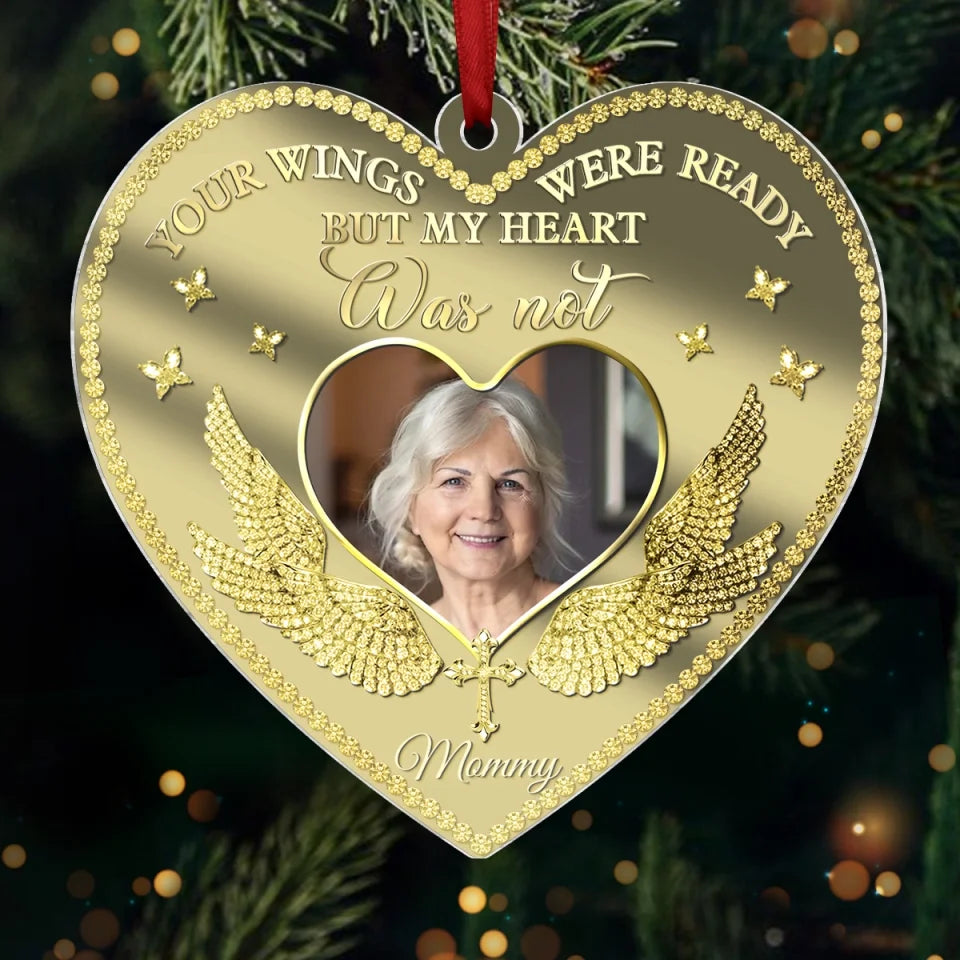 Custom Photo A Big Piece Of My Heart Lives In Heaven - Memorial Personalized Custom Mirrored Acrylic Ornament - Sympathy Gift, Christmas Gift For Family Members