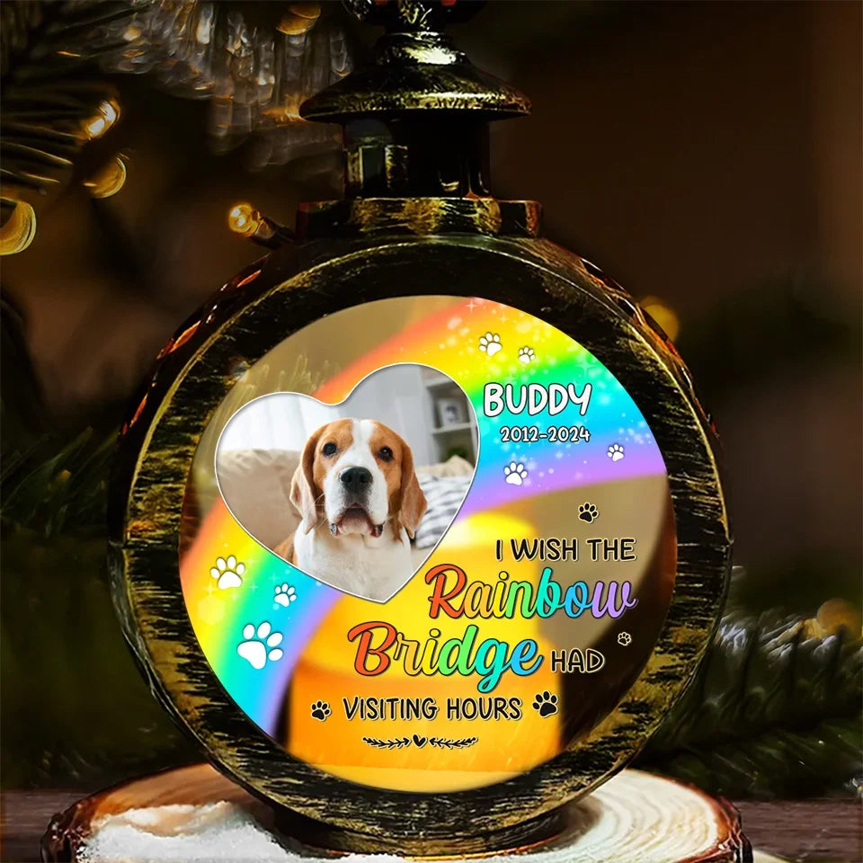 Custom Photo A Piece Of My Heart Is At The Rainbow Bridge - Memorial Personalized Custom Candlelight Lantern Ornament - Christmas Gift, Sympathy Gift For Pet Owners, Pet Lovers