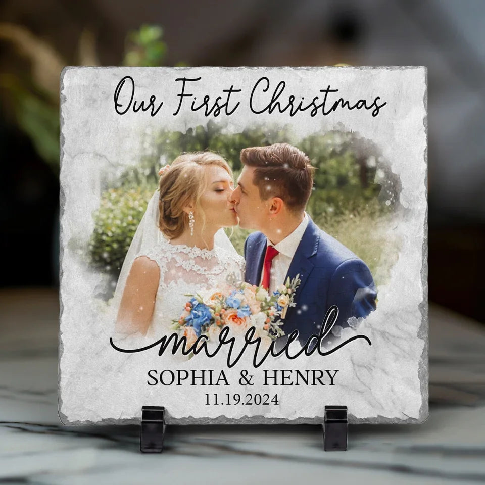 Custom Photo Christmas Is Sweeter With You By My Side - Couple Personalized Custom Square Shaped Stone With Stand - Christmas Gift For Husband Wife, Anniversary, First Christmas