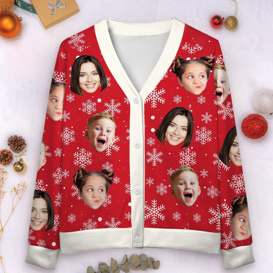 Custom Photo Christmas Is The Season Of Joy - Family Personalized Custom Ugly Christmas Cardigan - Christmas Gift For Family Members