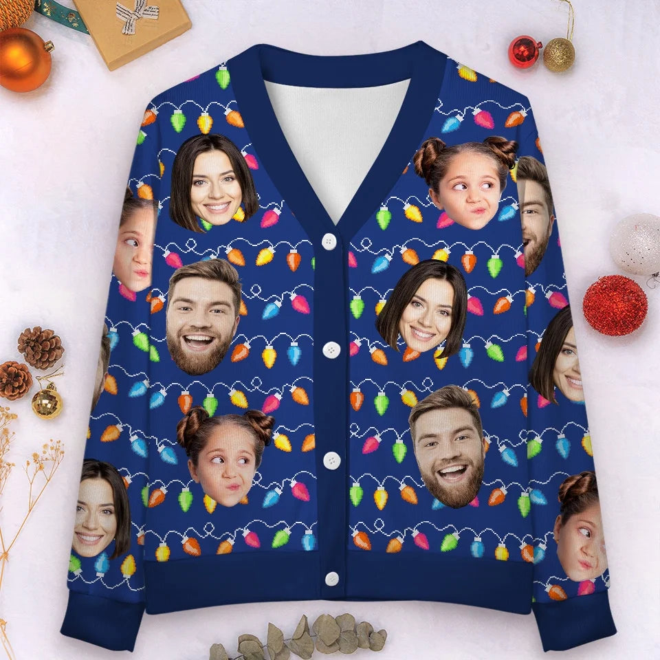 Custom Photo Christmas Joy Is Found In The Love Of Family - Family Personalized Custom Ugly Christmas Cardigan - Christmas Gift For Family Members