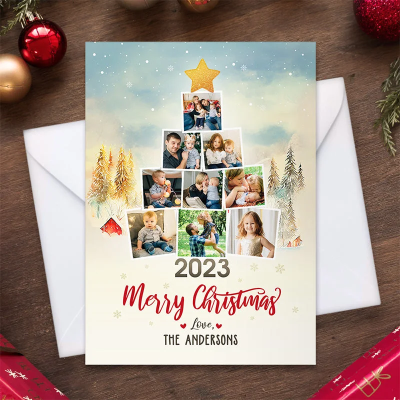 Custom Photo Christmas Season Of Love - Family Personalized Custom Holiday Postcards, Greeting Cards - Christmas Gift For Family Members