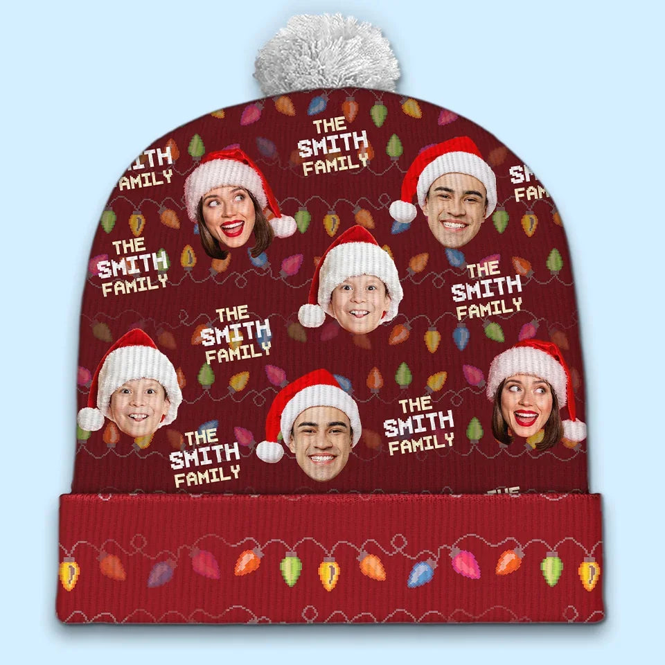 Custom Photo Family And Christmas Go Hand In Hand - Family Personalized Custom Christmas Beanie Hat - Christmas Gift For Family Members