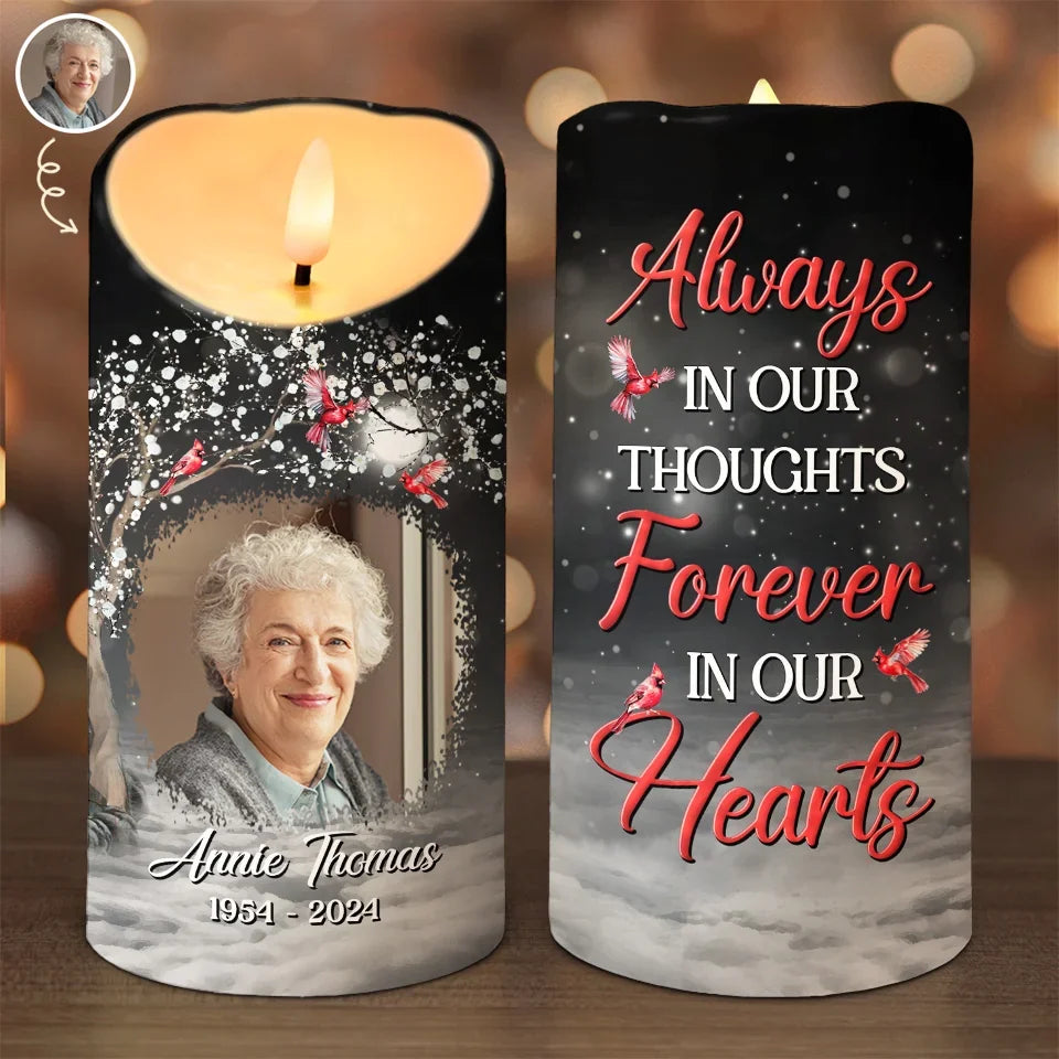 Custom Photo Forever Remembered, Always Loved - Memorial Personalized Custom LED Candle - Sympathy Gift, Christmas Gift For Family Members