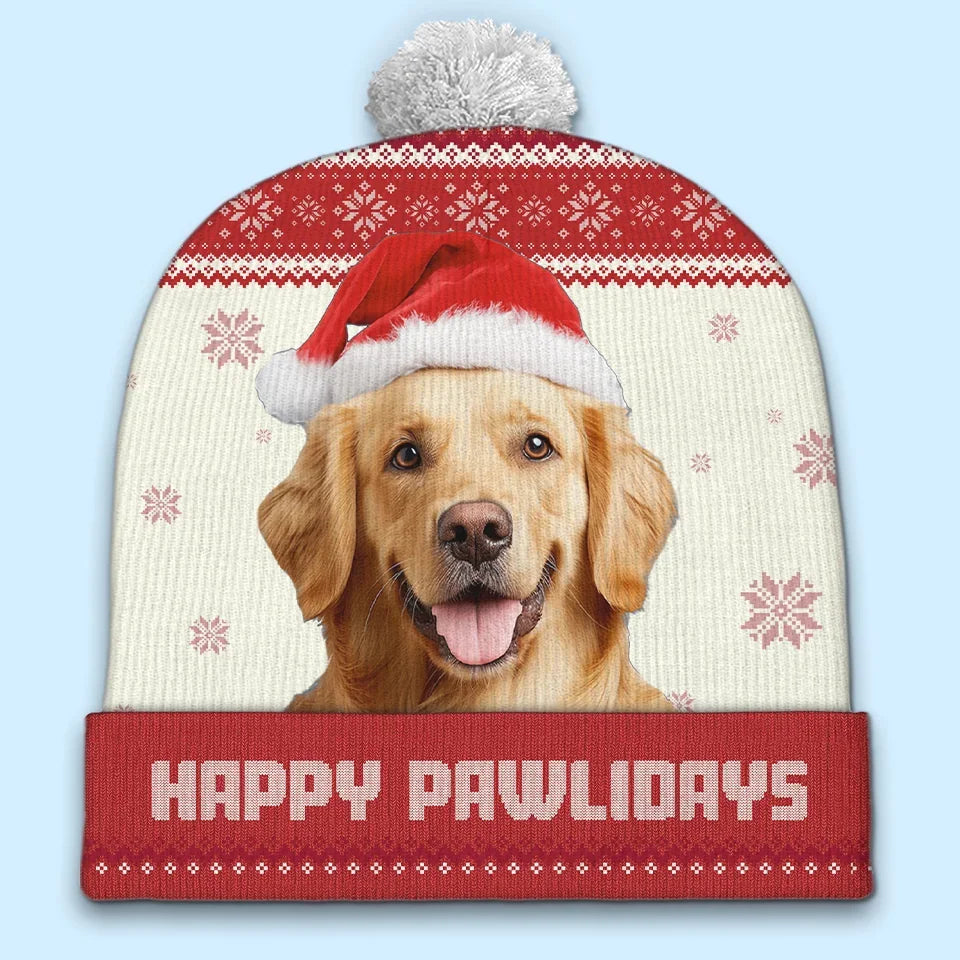 Custom Photo Fur And Festive - Dog & Cat Personalized Custom Christmas Beanie Hat - Christmas Gift For Pet Owners, Pet Lovers