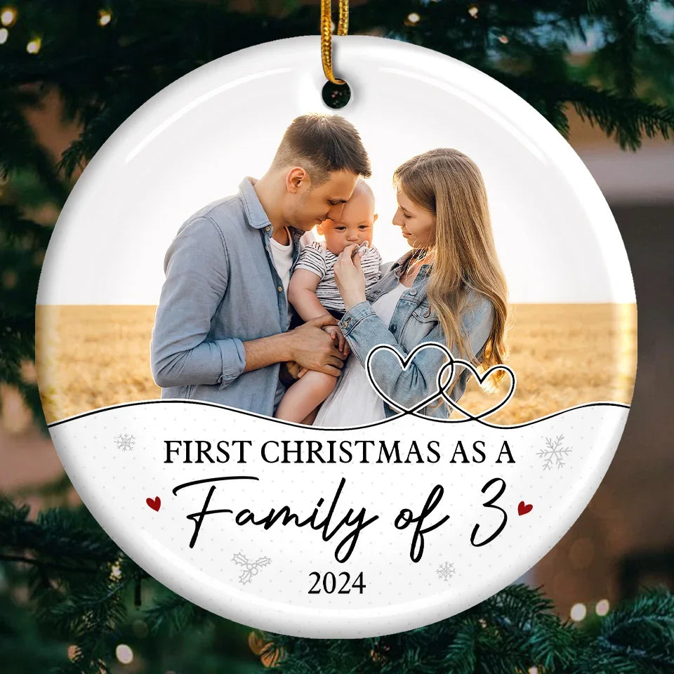 Custom Photo Home Is Where The Heart Is, Especially At Christmas - Family Personalized Custom Ornament - Ceramic Round Shaped - Christmas Gift For Family Members, First Christmas