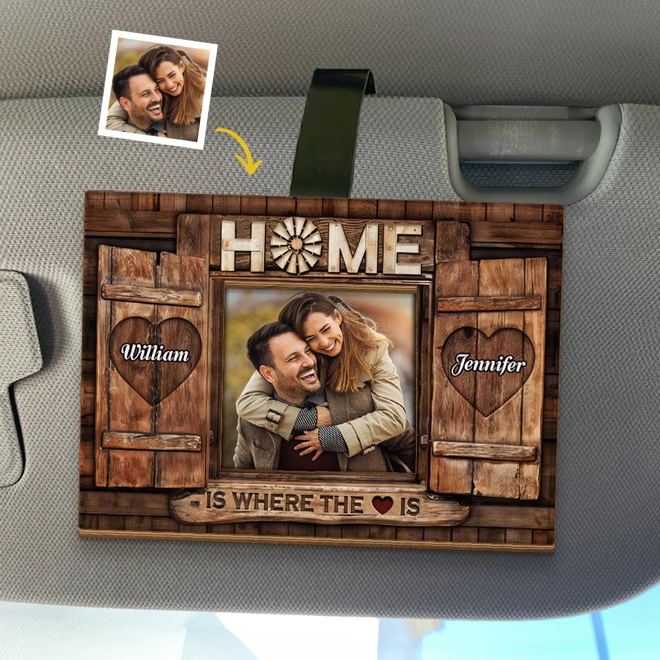 Custom Photo Home Is Where The Love Is - Couple Personalized Custom Car Visor Clip - Christmas Gift For Husband Wife, Anniversary