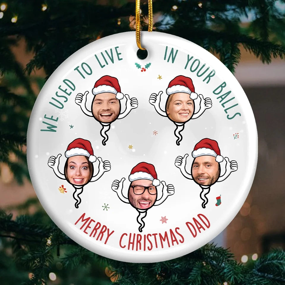 Custom Photo I Used To Live In Your Balls - Family Personalized Custom Ornament - Ceramic Round Shaped - Christmas Gift For Dad, Grandpa