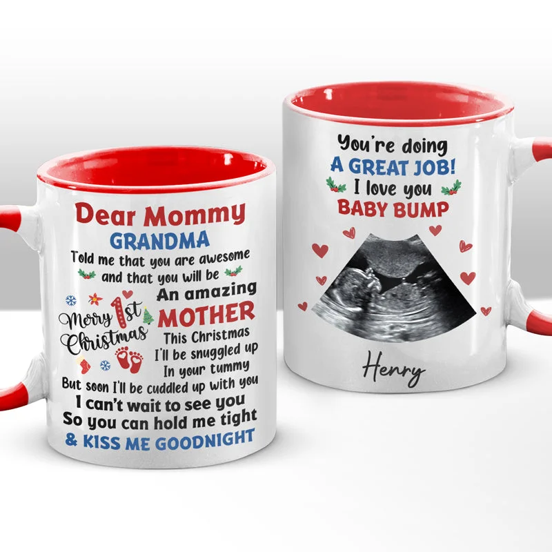 Custom Photo Letter From The Bump - Family Personalized Custom Accent Mug - Baby Shower Gift, First Christmas Gift, Christmas Gift For First Mom