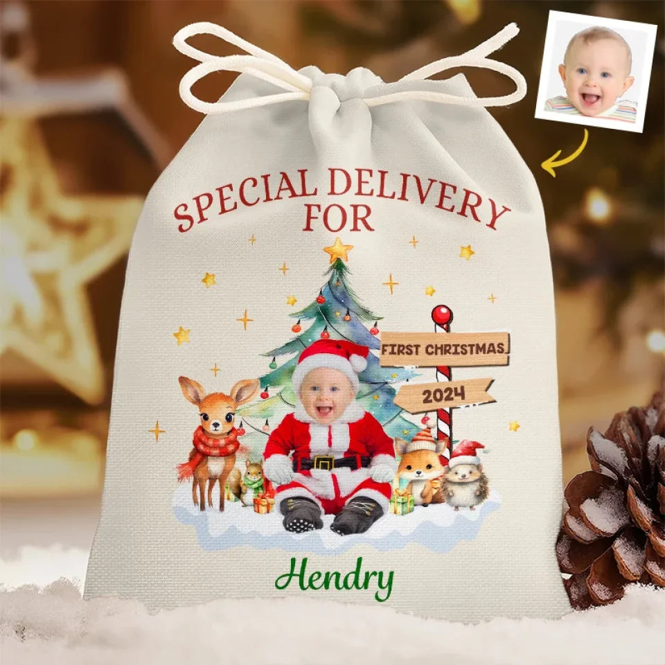 Custom Photo Special Delivery For My Kid - Personalized Custom Christmas Favor Bag - Christmas Gift For Kid