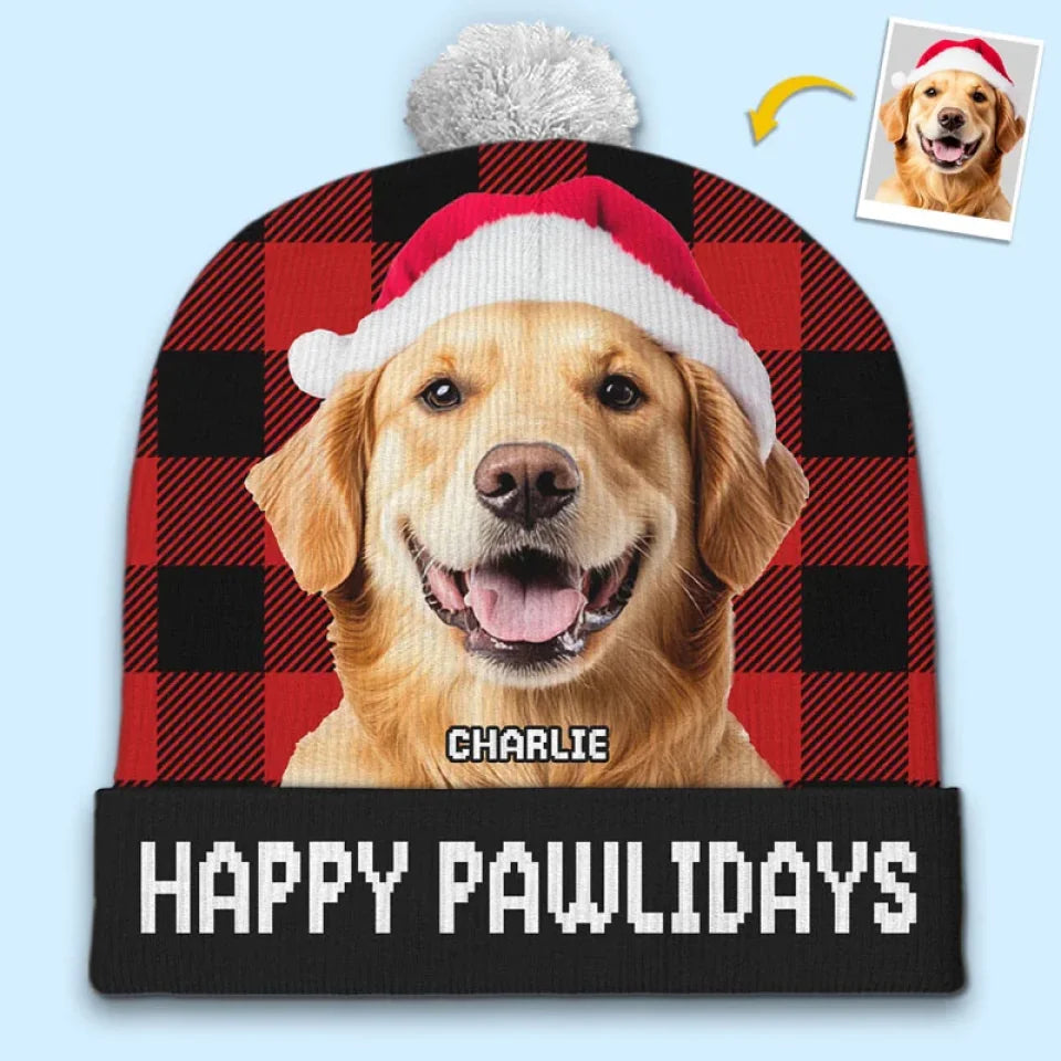 Custom Photo The Best Dog Dad Ever - Dog & Cat Personalized Custom Christmas Beanie Hat - Christmas Gift For Pet Owners, Pet Lovers