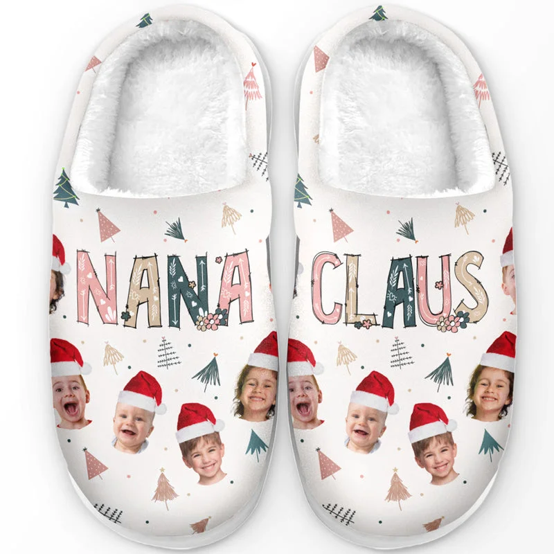 Custom Photo The Coolest Nana Claus Ever - Family Personalized Custom Fluffy Slippers - Christmas Gift For Grandma