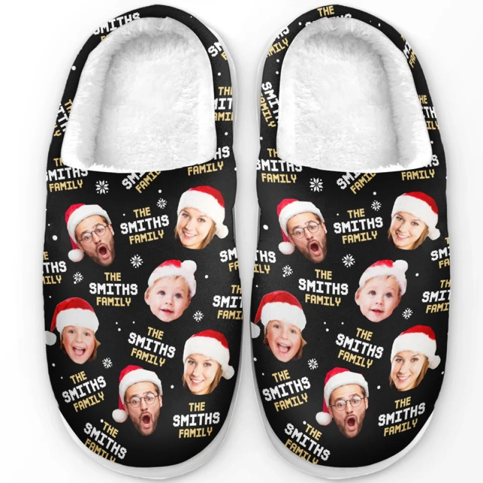 Custom Photo The Heart Of A Family Shines In Every Face - Family Personalized Custom Fluffy Slippers - Christmas Gift For Family Members