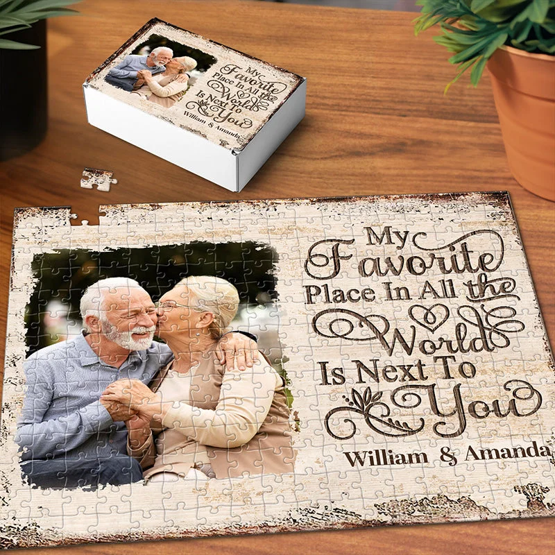 Custom Photo Together With You Is My Favorite Place To Be - Couple Personalized Custom Jigsaw Puzzle - Gift For Husband Wife, Anniversary