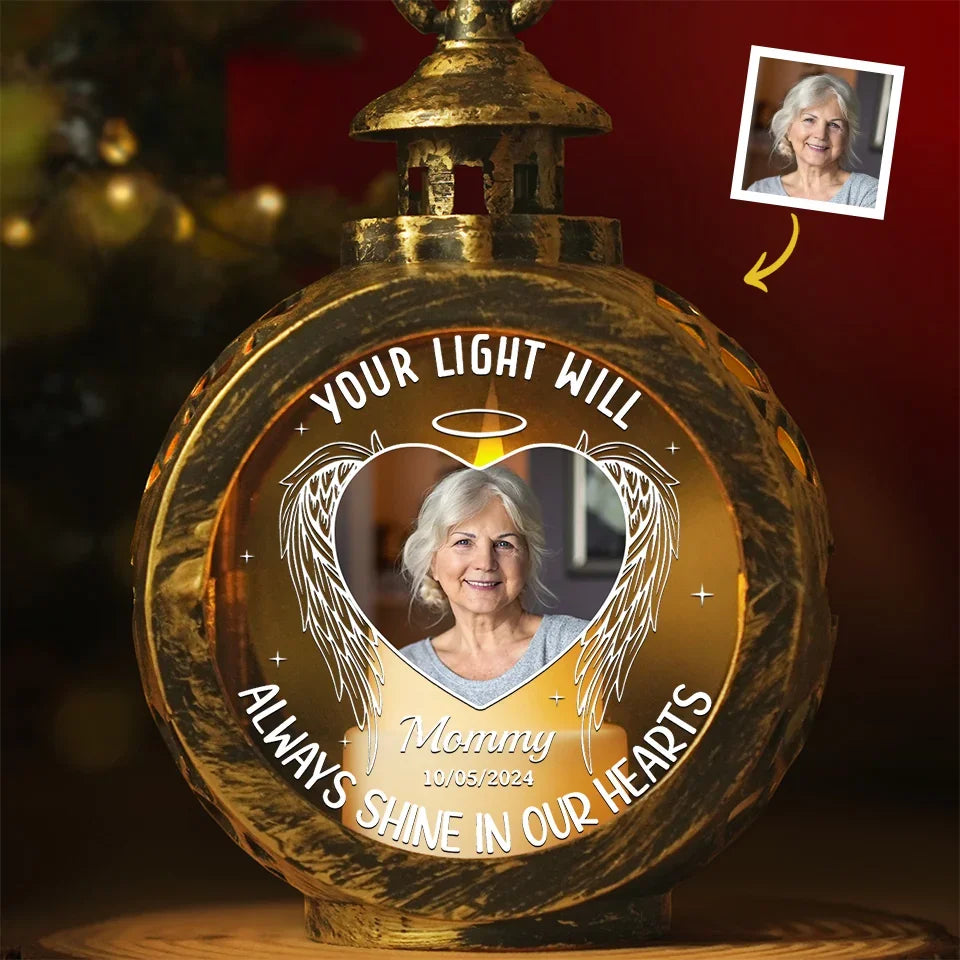 Custom Photo Your Light Will Continue To Guide Us Through The Darkness - Memorial Personalized Custom Candlelight Lantern Ornament - Sympathy Gift, Christmas Gift For Family Members