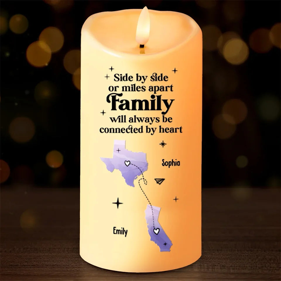 Far Apart, But Close At Heart - Family Personalized Custom LED Candle - Christmas Gift For Family Members