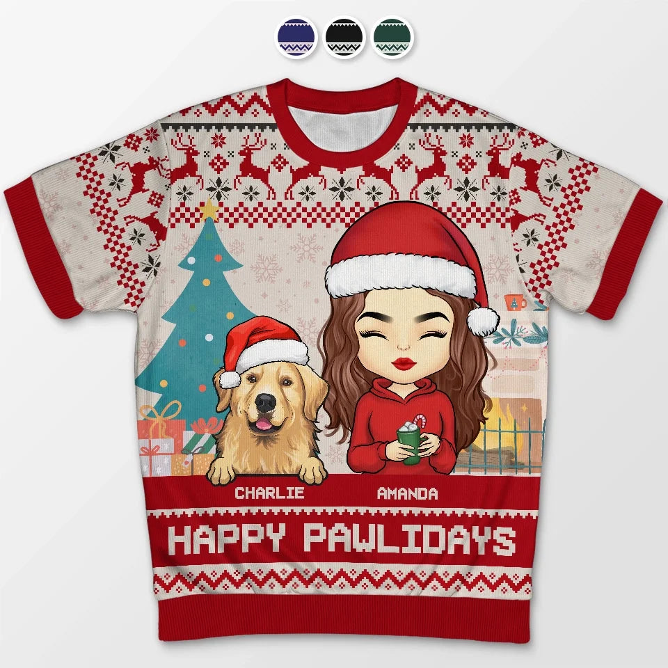 Feline Jolly This Christmas - Dog & Cat Personalized Custom All Over Print Adult Short Sleeve Sweater - Christmas Gift For Pet Owners, Pet Lovers