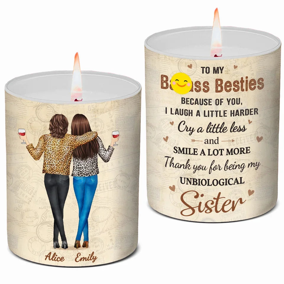 Friends Become Family - Bestie Personalized Custom Smokeless Scented Candle - Christmas Gift For Best Friends, BFF, Sisters