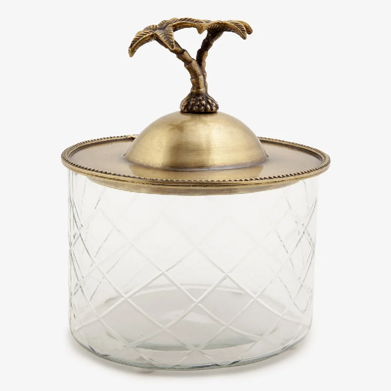 Palm Tree Glass Box Container (Brass)