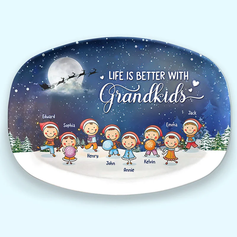 Grandkids Make Life More Grand - Family Personalized Custom Platter - Christmas Gift For Grandma