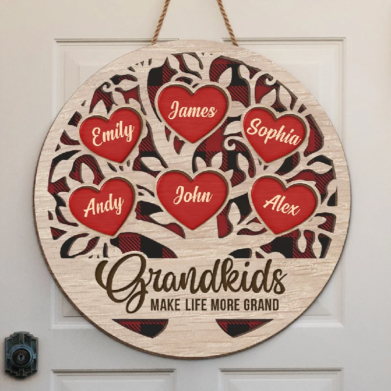 Grandkids Make My Heart Smile - Family Personalized Custom Shaped Home Decor Wood Sign - House Warming Gift, Christmas Gift For Grandma, Grandpa