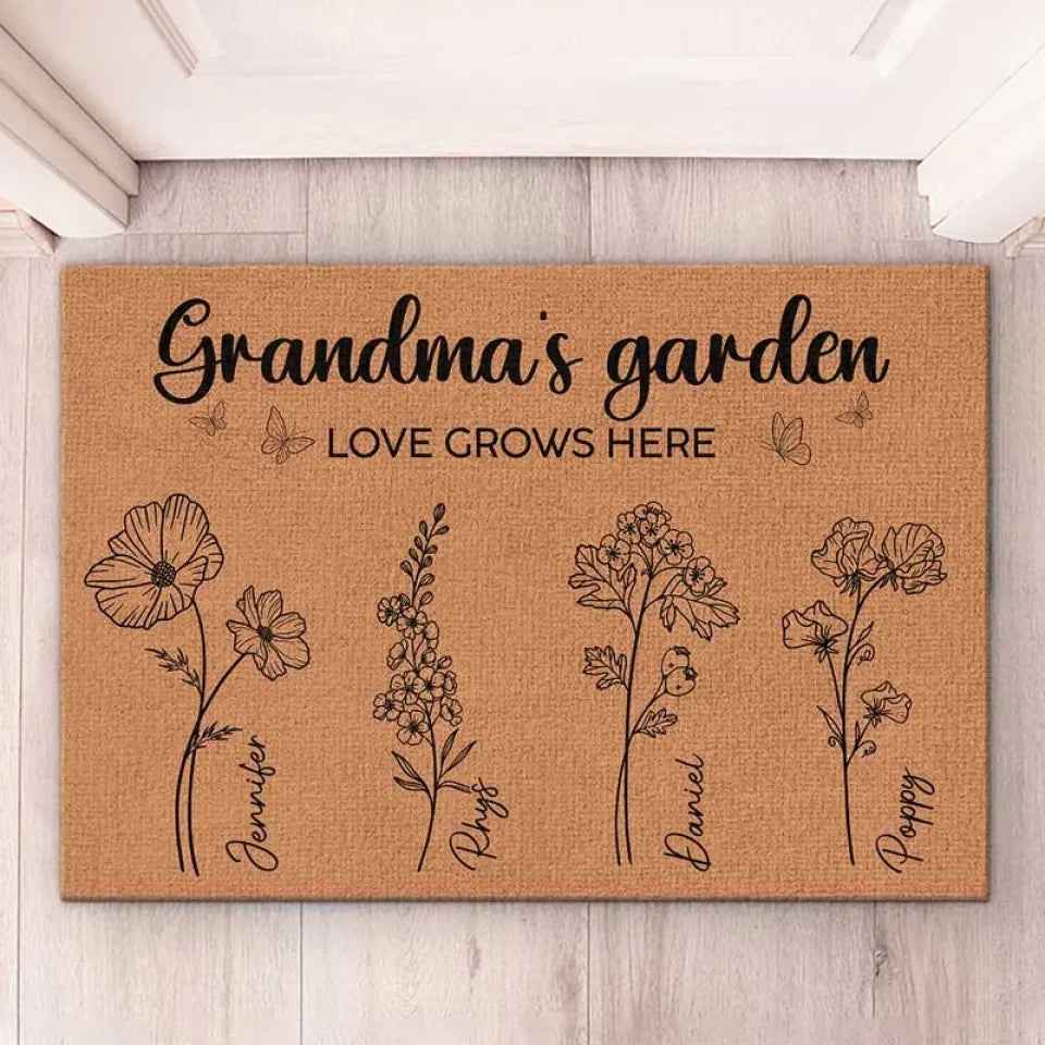 Grandma's Favorite Garden - Family Personalized Custom Home Decor Decorative Mat - Christmas Gift For Grandma, Grandkid