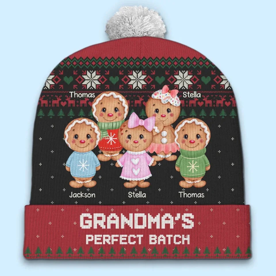 Grandma’s Love And Kid’s Laughter Make Christmas Special - Family Personalized Custom Christmas Beanie Hat - Christmas Gift For Mom, Grandma